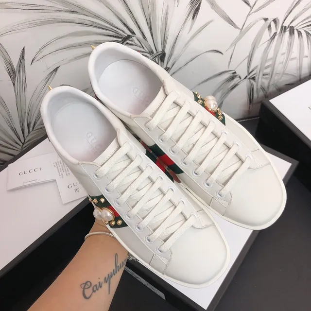 Gucci Ace Pearl and Stud Embellished White Lifestyle Sneakers 8