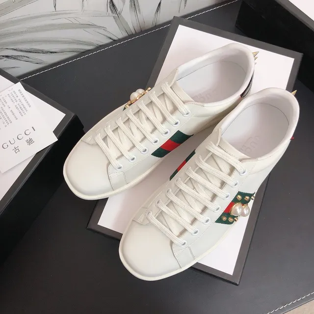Gucci Ace Pearl and Stud Embellished White Lifestyle Sneakers 9