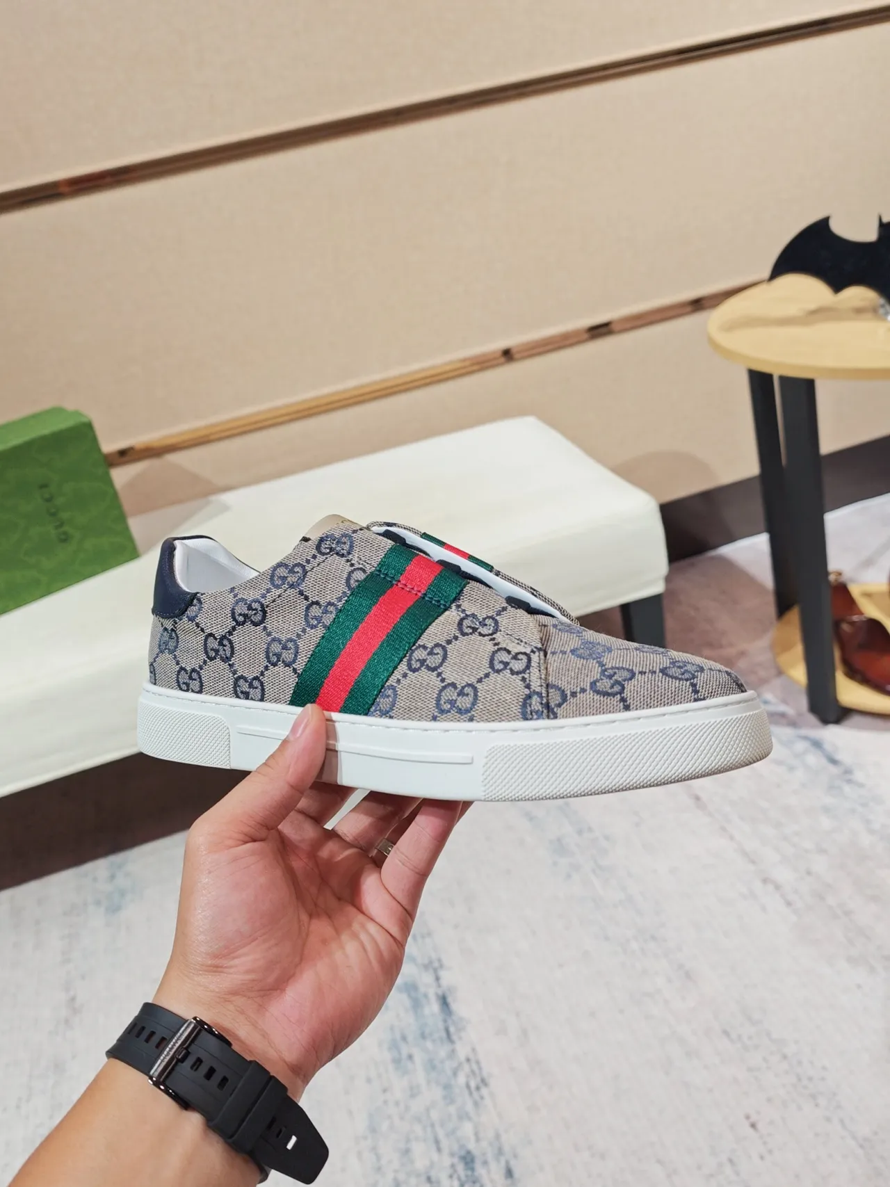 Gucci Ace Slip-On GG Supreme Beige Green Red Web Lifestyle Sneakers 5