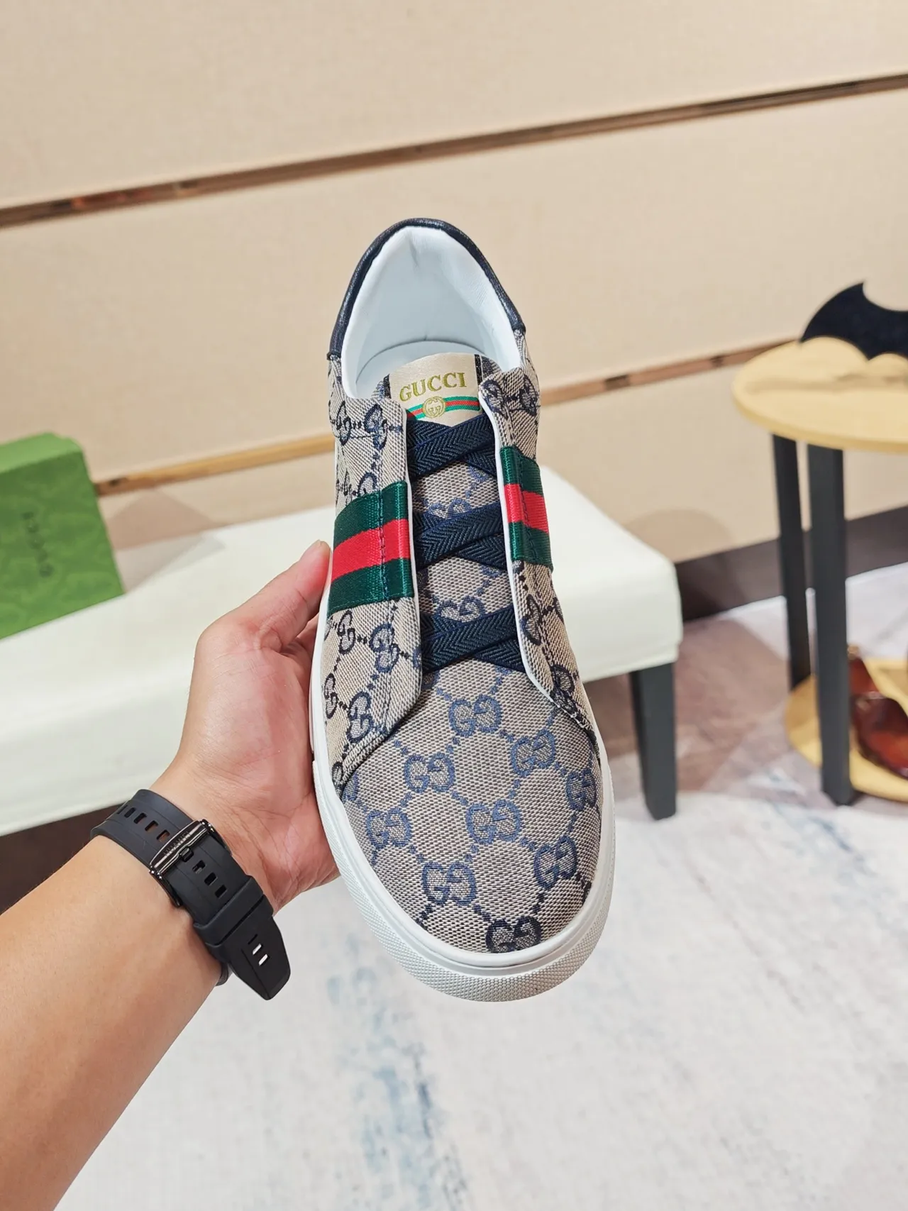 Gucci Ace Slip-On GG Supreme Beige Green Red Web Lifestyle Sneakers 6