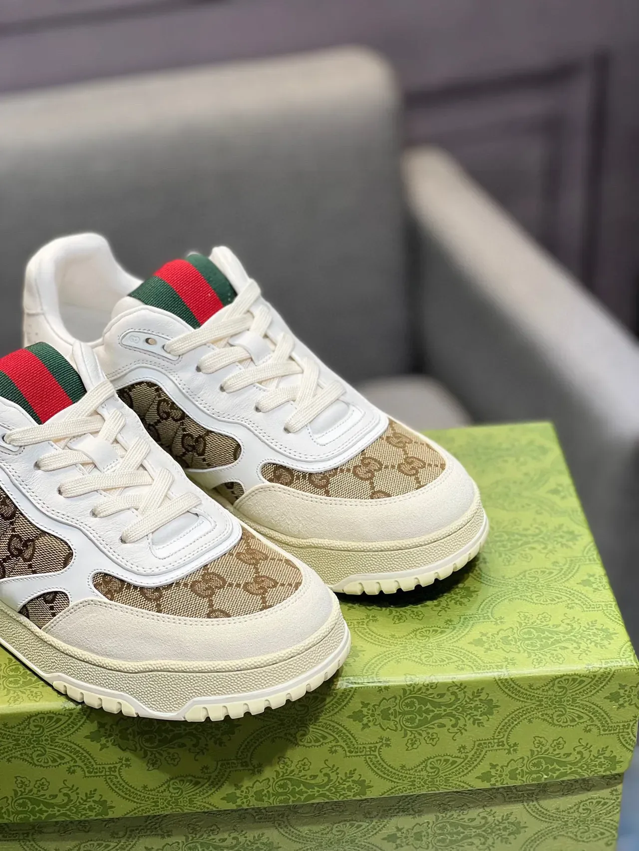 Gucci Ace White and Beige GG Monogram Lifestyle Sneakers 3