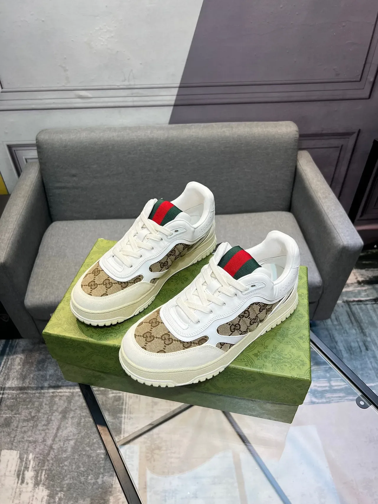 Gucci Ace White and Beige GG Monogram Lifestyle Sneakers 5