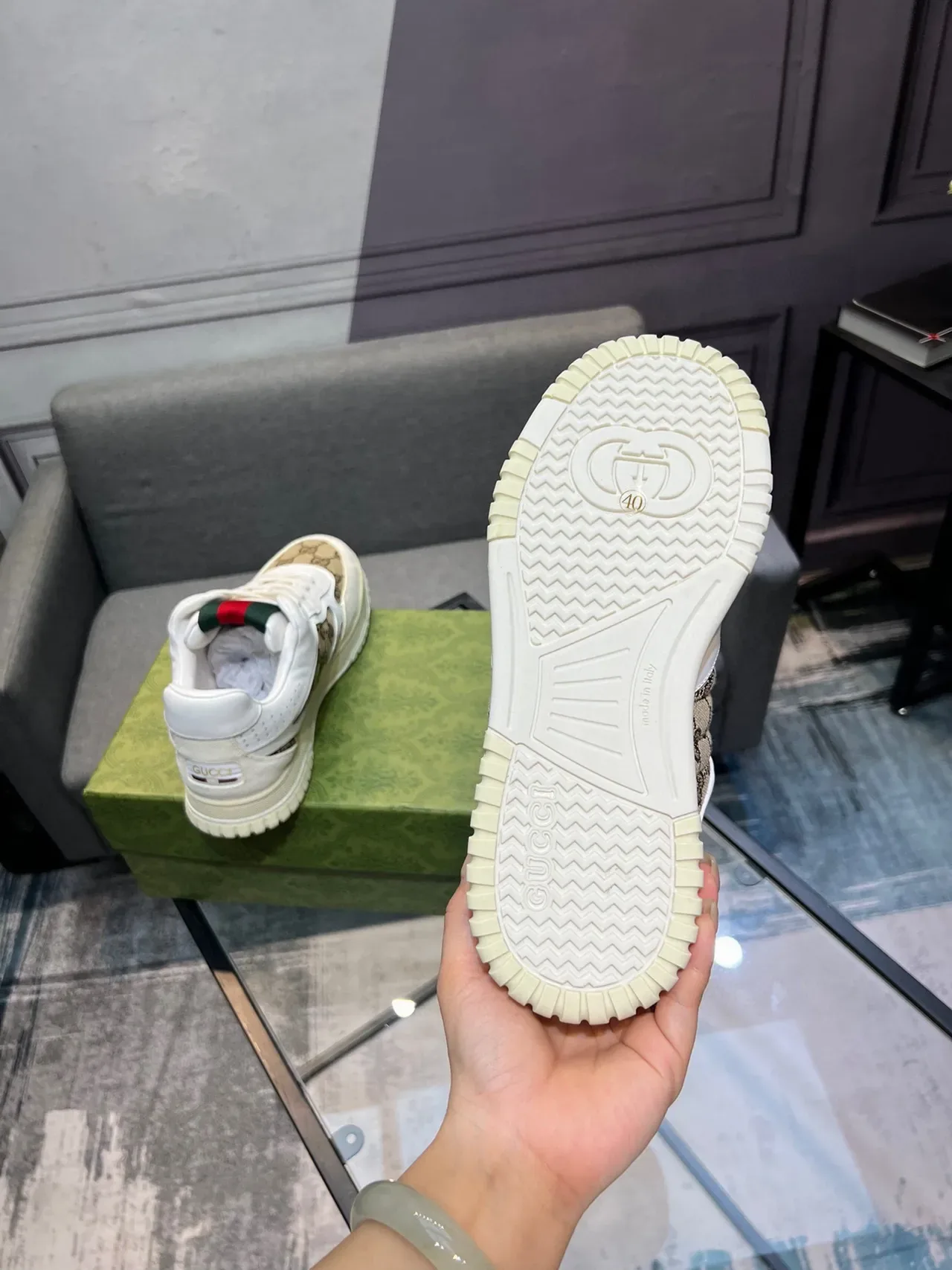 Gucci Ace White and Beige GG Monogram Lifestyle Sneakers 6