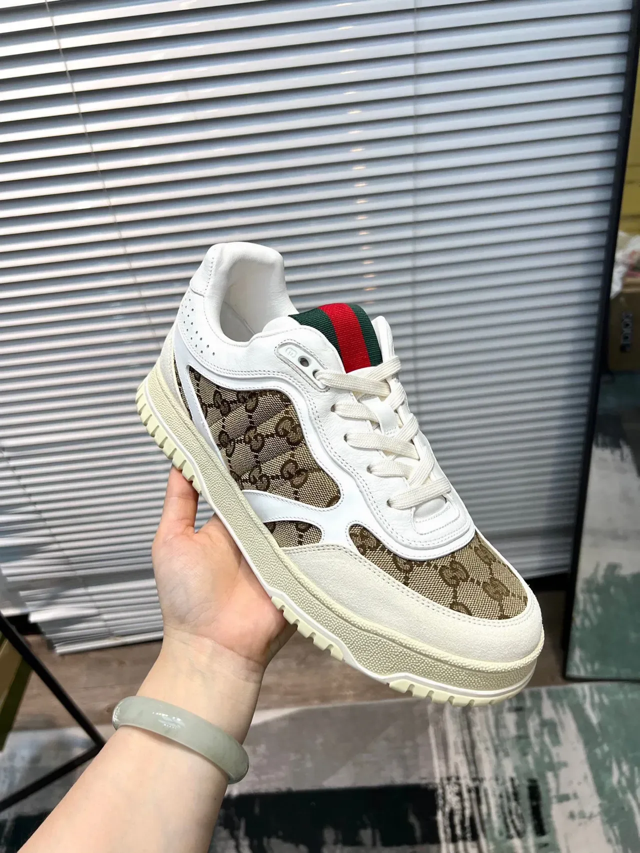 Gucci Ace White and Beige GG Monogram Lifestyle Sneakers 7