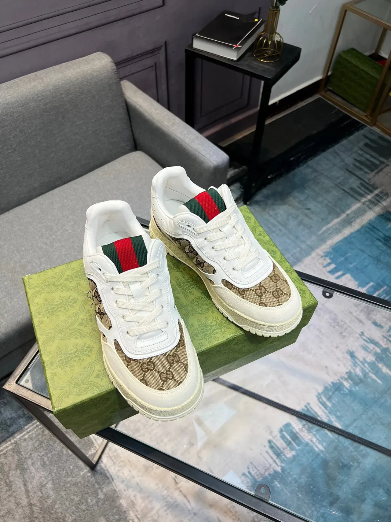 Gucci Ace White and Beige GG Monogram Lifestyle Sneakers 8