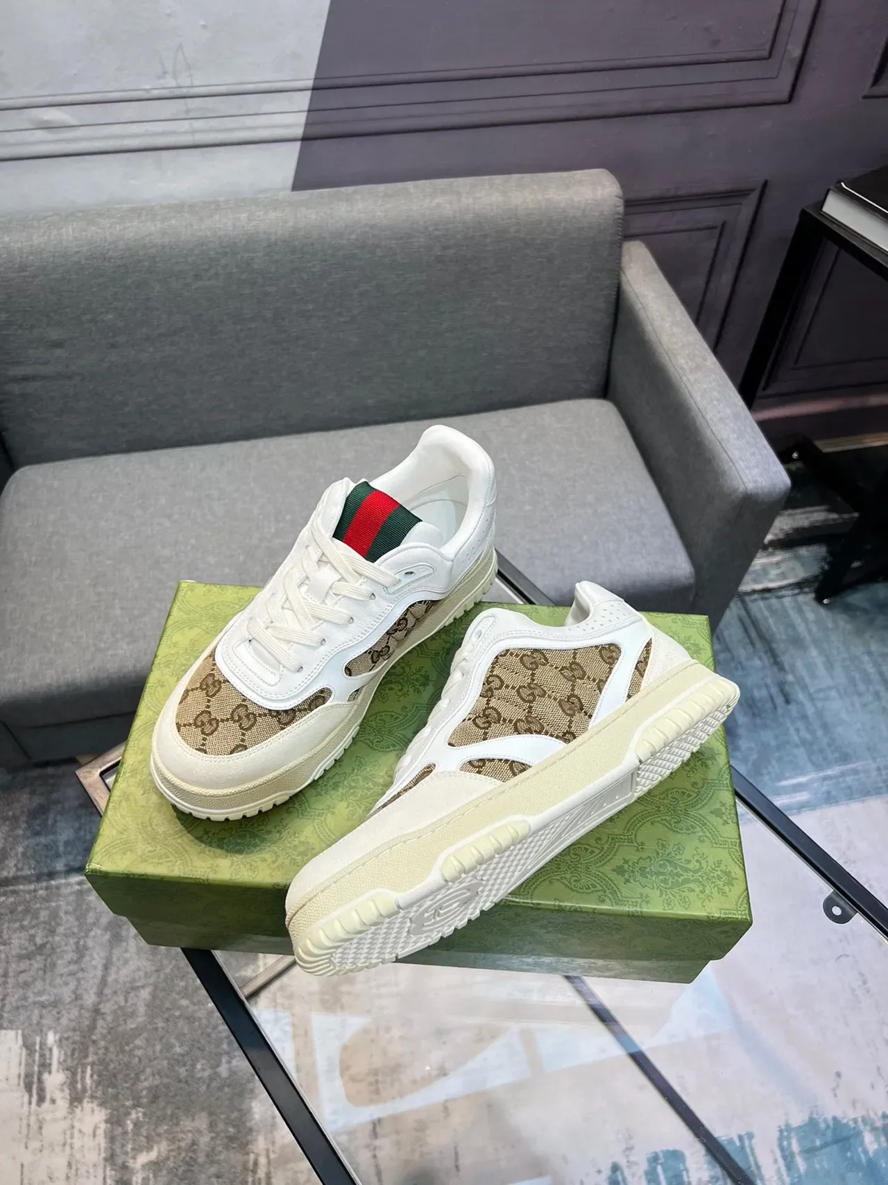 Gucci Ace White and Beige GG Monogram Lifestyle Sneakers 9
