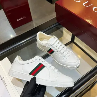 Gucci Ace White Green Leather Upper Web Stripe Detail Lifestyle Sneakers