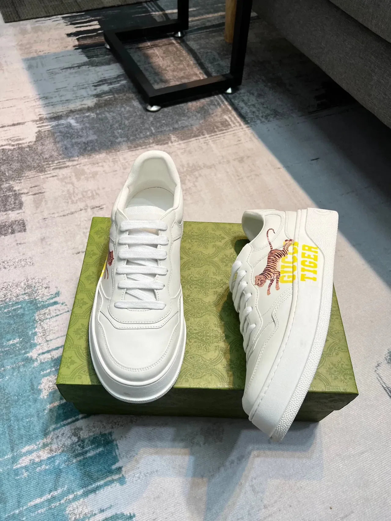 Gucci Ace White Yellow Low-Top Leather Upper Lifestyle Sneakers 4