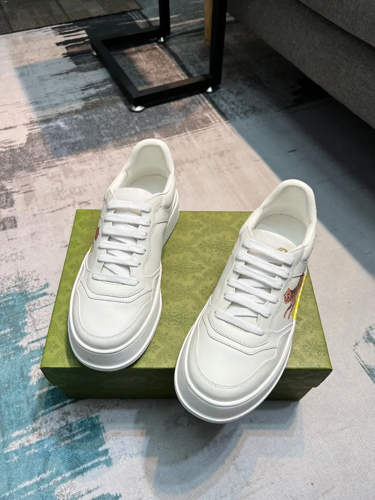 Gucci Ace White Yellow Low-Top Leather Upper Lifestyle Sneakers 5