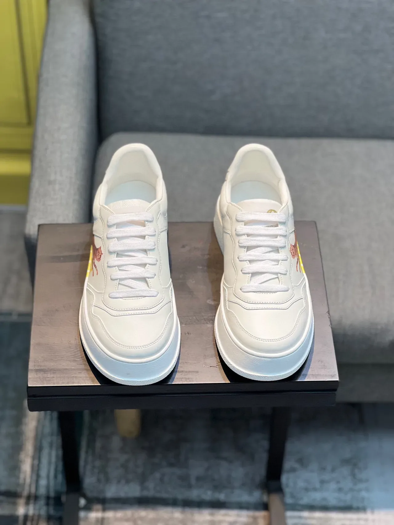 Gucci Ace White Yellow Low-Top Leather Upper Lifestyle Sneakers 7