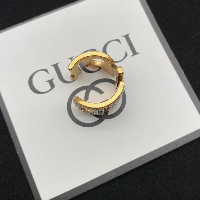 Gucci Alphabet Jewelry Gold White Pearl-Embellished Ring 2