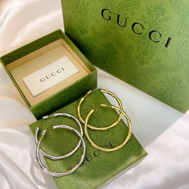 Gucci Bamboo Hoop Gold Silver Earrings 6