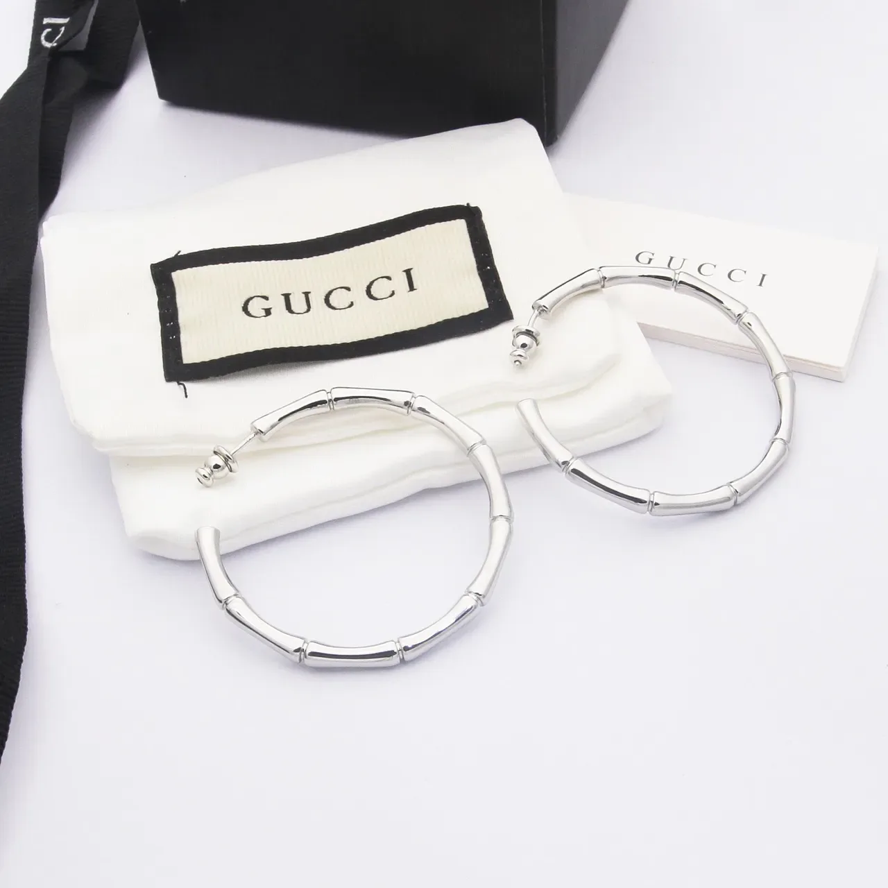 Gucci Bamboo Hoop Gold Silver Segmented Large Earrings 2
