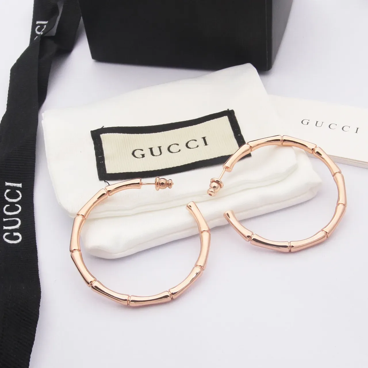 Gucci Bamboo Hoop Gold Silver Segmented Large Earrings 4