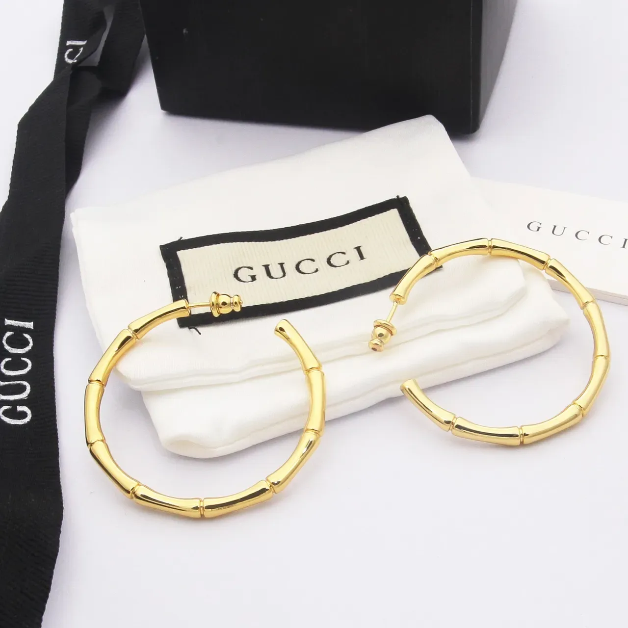Gucci Bamboo Hoop Gold Silver Segmented Large Earrings 6