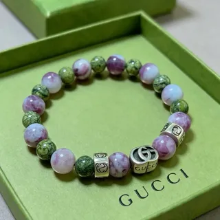 Gucci Beaded Marbled Stone and Interlocking G Charm Bracelet