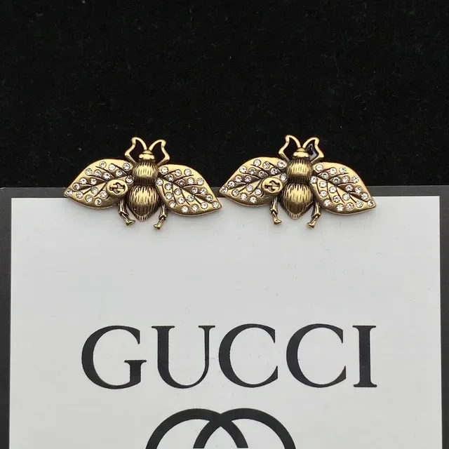 Gucci Collier Doré Transparente Incrusté de Cristaux Chaîne Maillon Motif d'Abeille 4