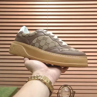 Gucci Beige Brown Monogram Canvas Leather Overlays Lifestyle Sneakers