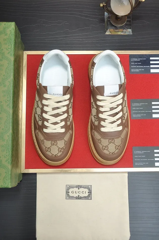 Gucci Beige Brown Monogram Canvas Leather Overlays Lifestyle Sneakers 2