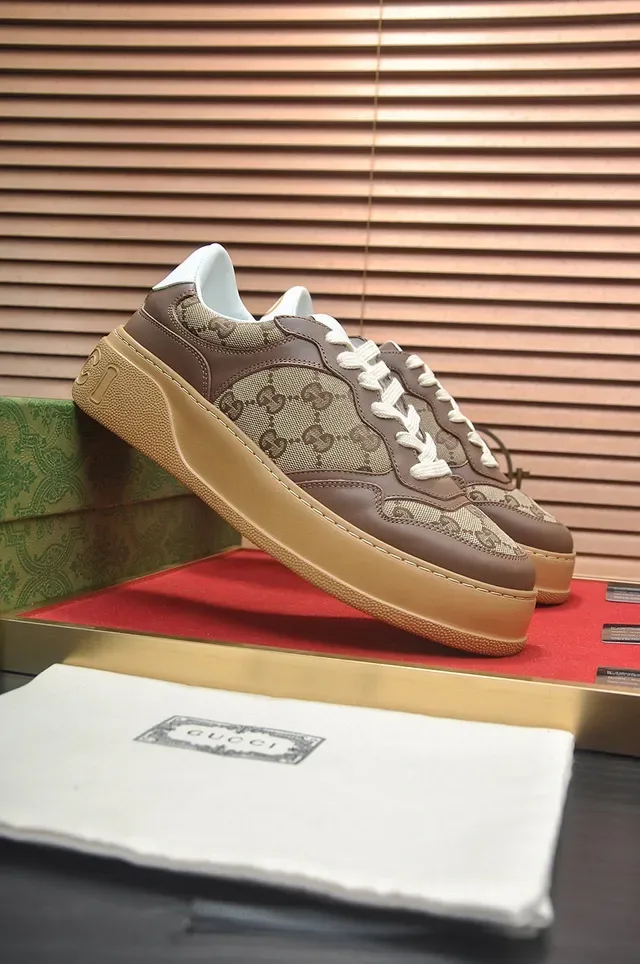 Gucci Beige Brown Monogram Canvas Leather Overlays Lifestyle Sneakers 3