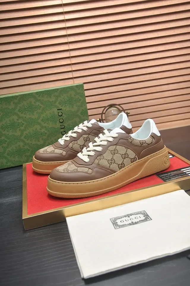 Gucci Beige Brown Monogram Canvas Leather Overlays Lifestyle Sneakers 4