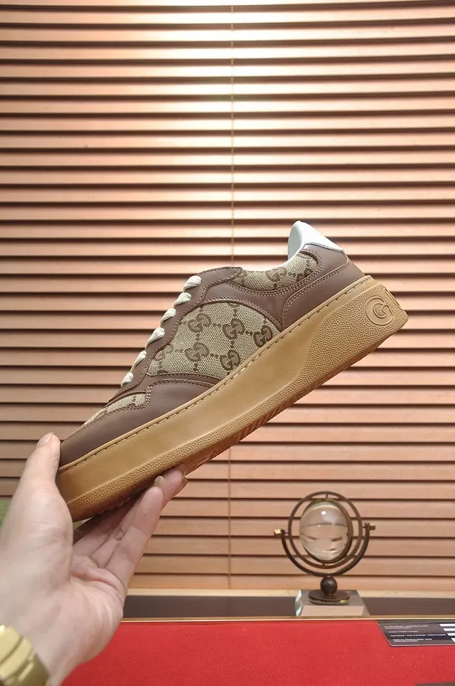 Gucci Beige Brown Monogram Canvas Leather Overlays Lifestyle Sneakers 5