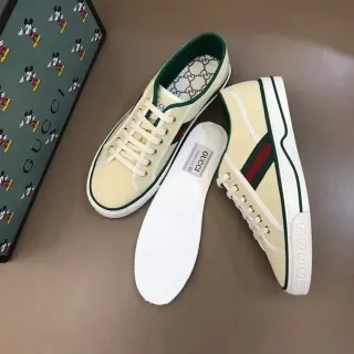 Gucci Beige Green Canvas Upper Web Stripe Lifestyle Sneakers