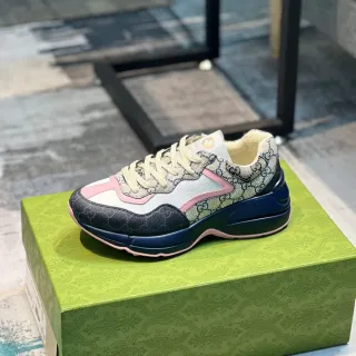 Gucci بيج نافي GG Monogram كانفاس قاعدة متعددة الطبقات حذاء رياضي كبير