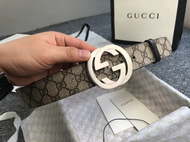 Gucci Beige Pink GG Monogram Canvas Interlocking G Buckle Leather Belt 9