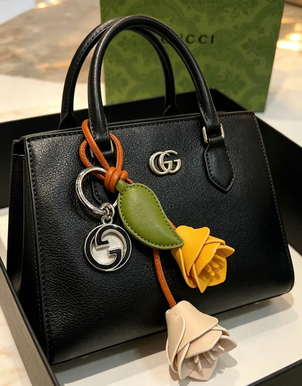 Gucci حقيبة بوسطن أسود وبيج جلد مبطن مقشر منظمة مع مقبض أعلى 8