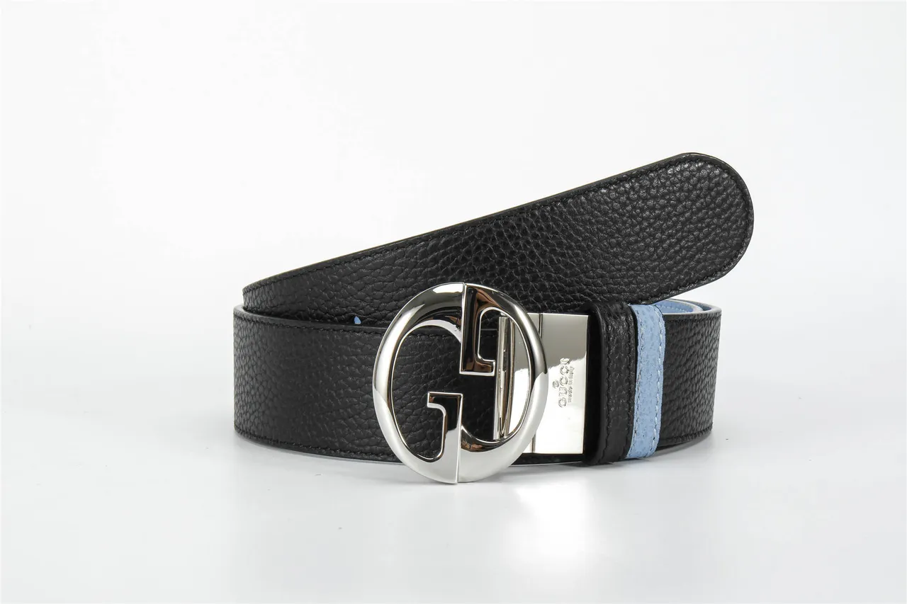 Gucci Black Blue Two-Tone Interlocking G Buckle Leather Belt 4