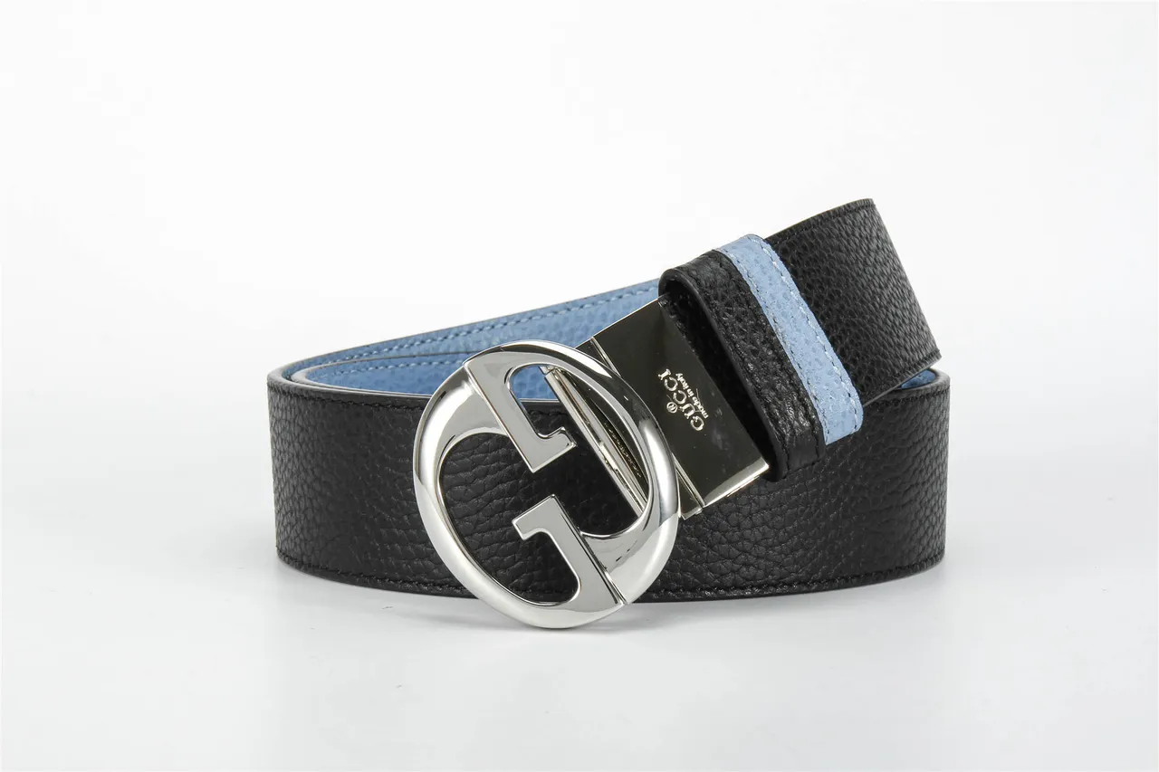 Gucci Black Blue Two-Tone Interlocking G Buckle Leather Belt 5