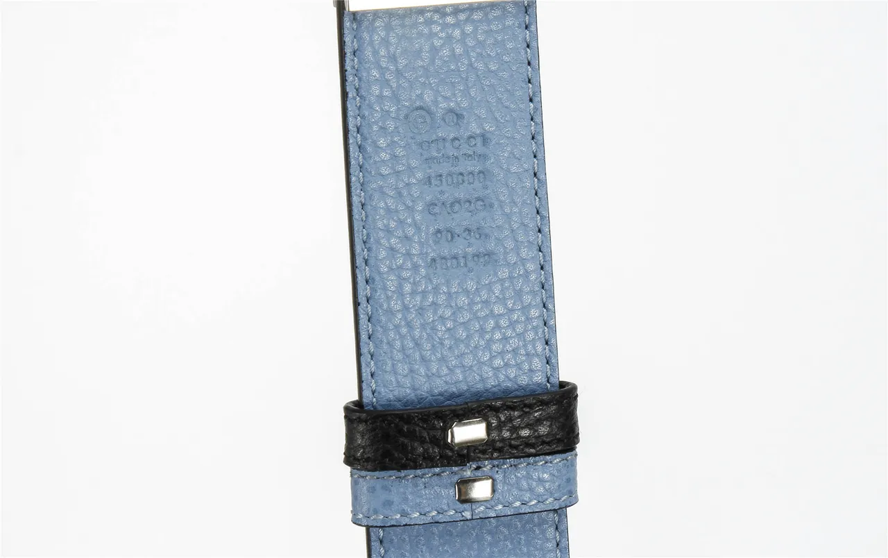Gucci Black Blue Two-Tone Interlocking G Buckle Leather Belt 8