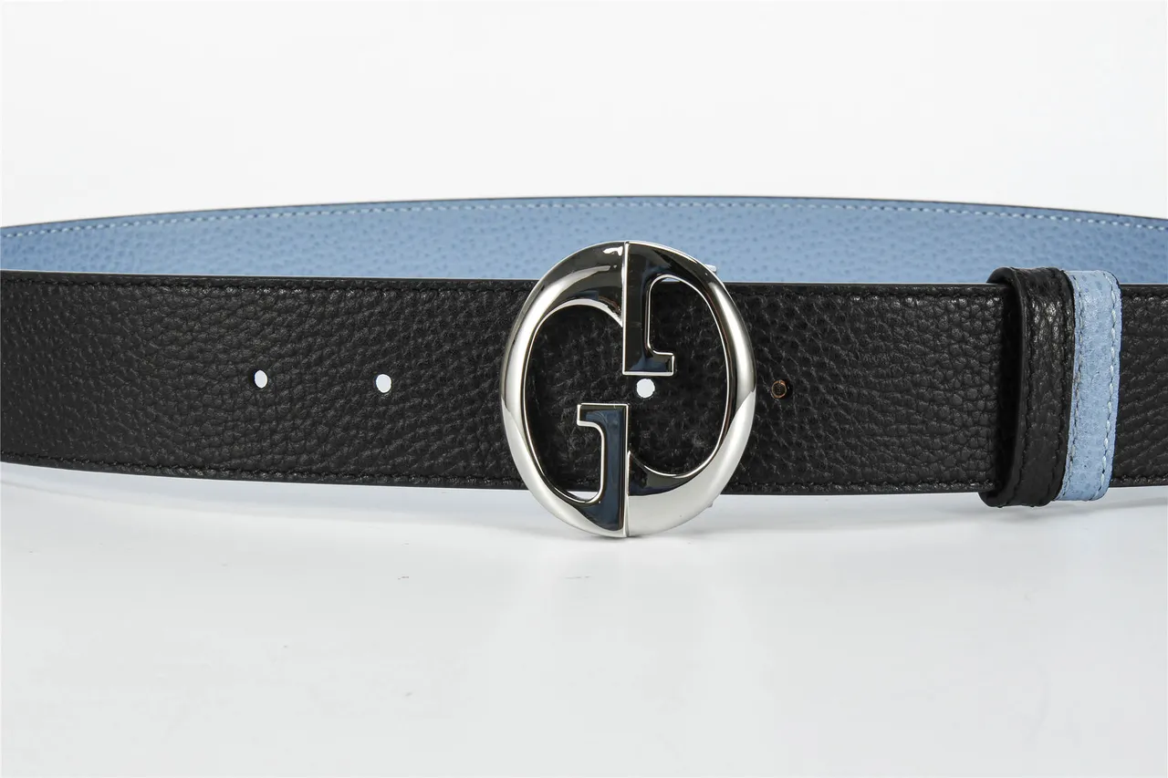 Gucci Black Blue Two-Tone Interlocking G Buckle Leather Belt 9