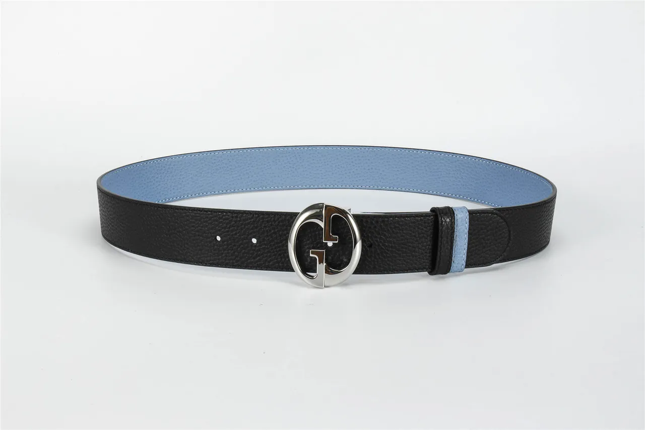 Gucci Black Blue Two-Tone Interlocking G Buckle Leather Belt 10
