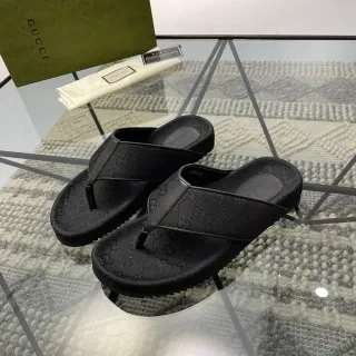 Gucci Black GG Monogram Canvas Thong Slide Slippers