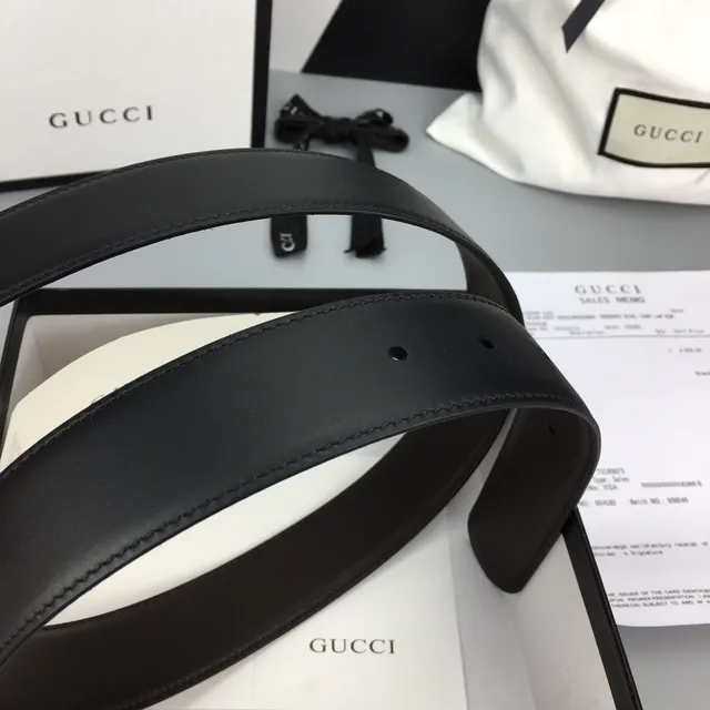Gucci Black Silver Strap Rectangular Buckle Leather Belt 7