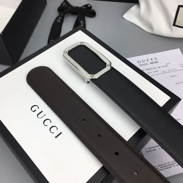 Gucci Black Silver Strap Rectangular Buckle Leather Belt 8
