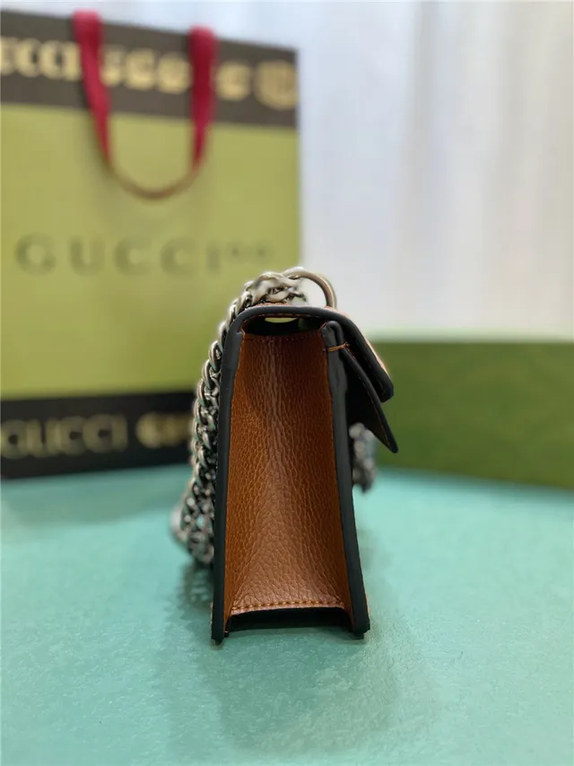 Gucci Blue Brown GG Monogram Denim Tan Leather Trim Chain Bag 8