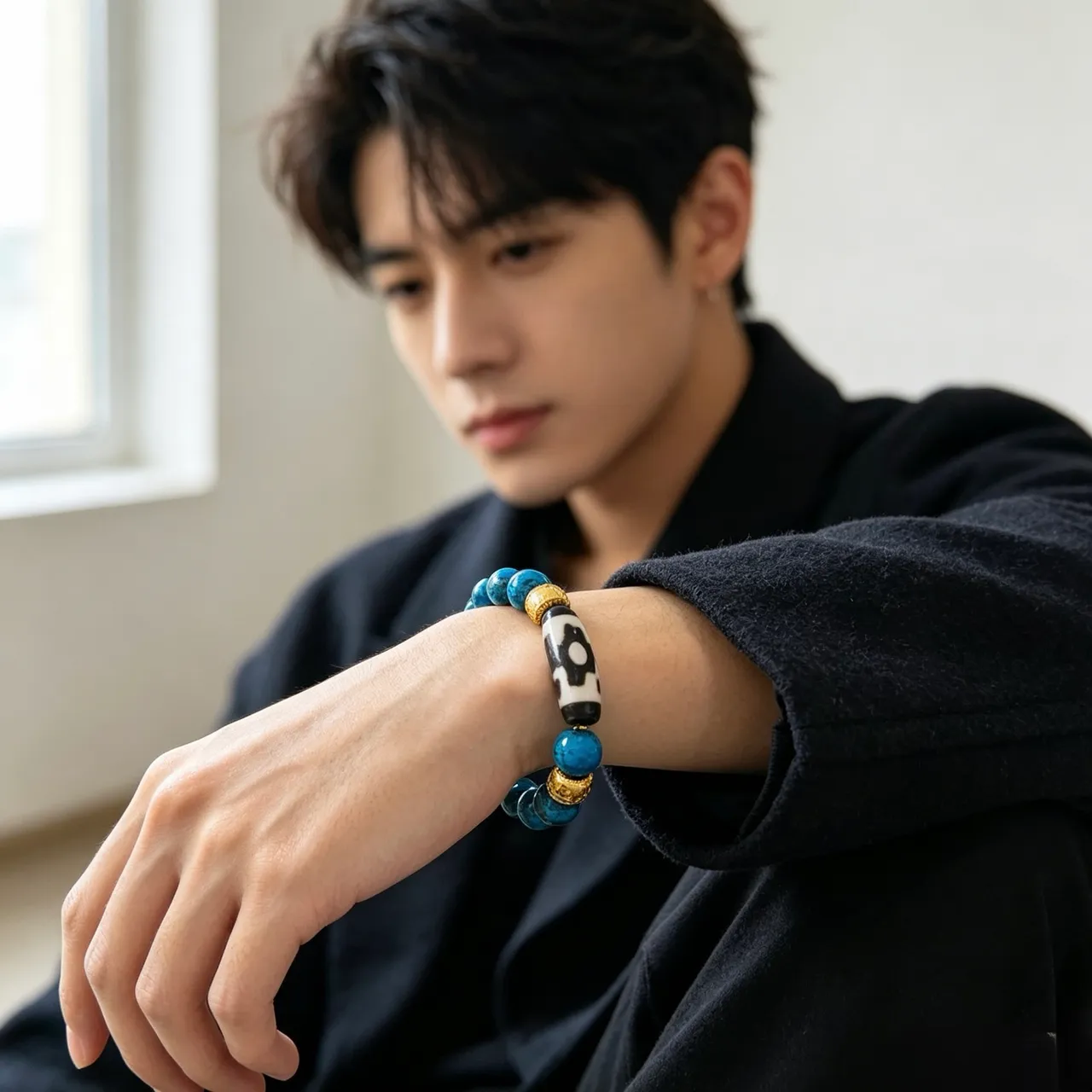 Gucci Pulseira de contas azuis e douradas com pedra de estilo turquesa 5