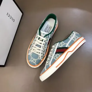 Gucci Blue Orange GG Monogram Canvas Midsole Stripe Lifestyle Sneakers