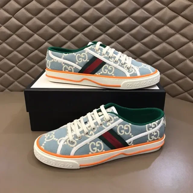 Gucci Blue Orange GG Monogram Canvas Midsole Stripe Lifestyle Sneakers 2