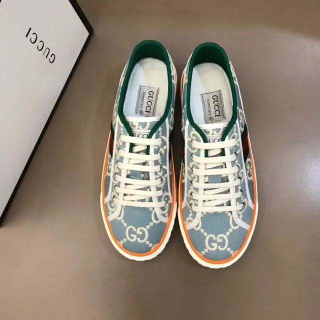 Gucci Blue Orange GG Monogram Canvas Midsole Stripe Lifestyle Sneakers 3