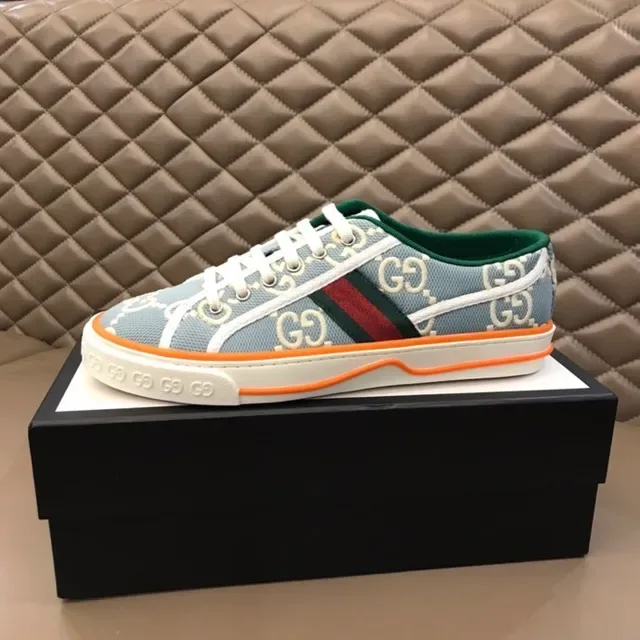Gucci Blue Orange GG Monogram Canvas Midsole Stripe Lifestyle Sneakers 4