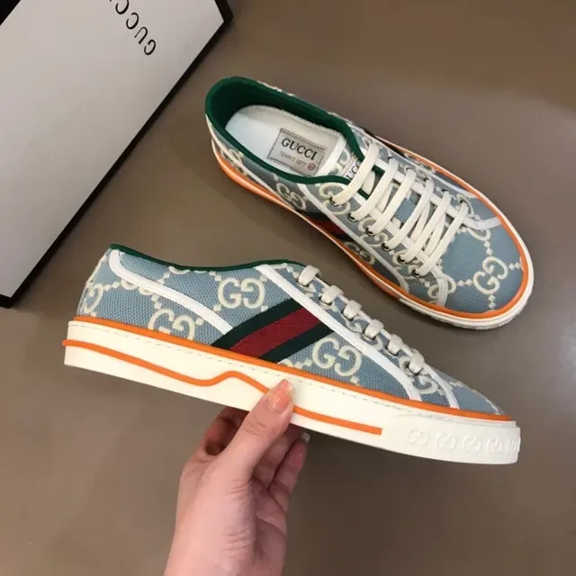 Gucci Blue Orange GG Monogram Canvas Midsole Stripe Lifestyle Sneakers 5