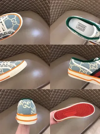 Gucci Blue Orange GG Monogram Canvas Midsole Stripe Lifestyle Sneakers 6