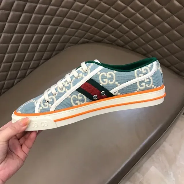 Gucci Blue Orange GG Monogram Canvas Midsole Stripe Lifestyle Sneakers 9