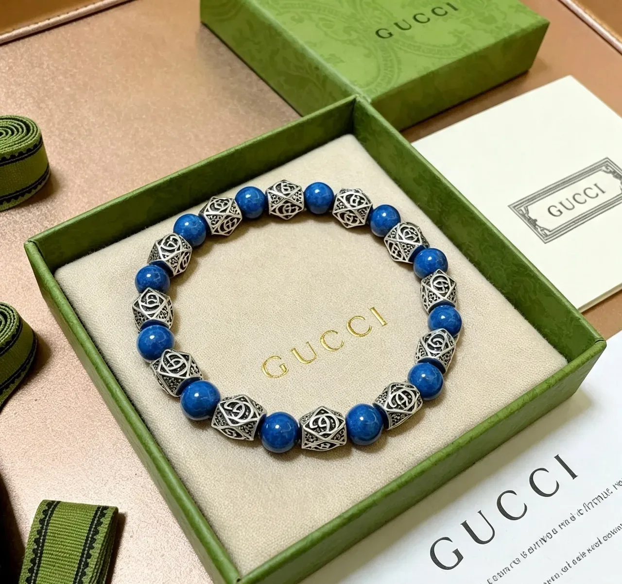 Gucci Bracelet de Pierres et Métal Alternant en Bleu et Argent 2