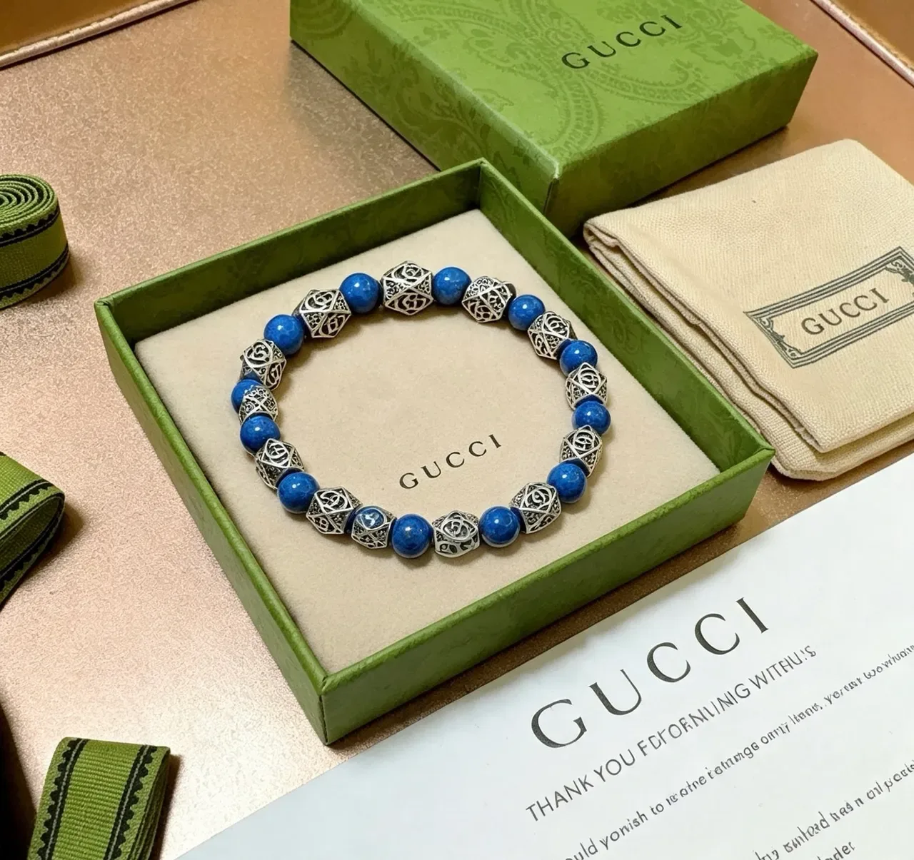 Gucci Bracelet de Pierres et Métal Alternant en Bleu et Argent 4