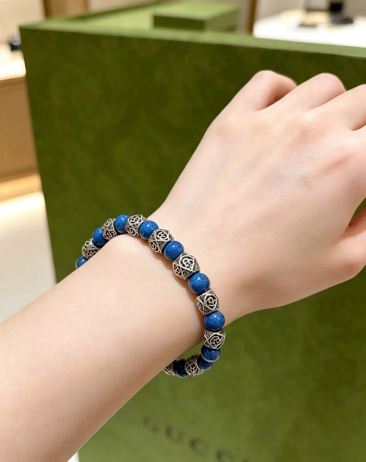 Gucci Bracelet de Pierres et Métal Alternant en Bleu et Argent 6